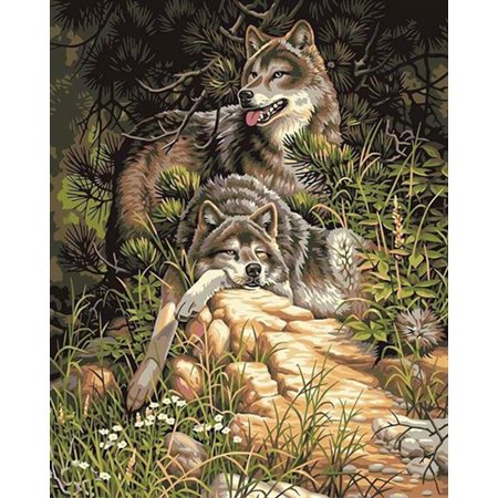 Peinture à numéros Intermédiaire- Couple de Loups