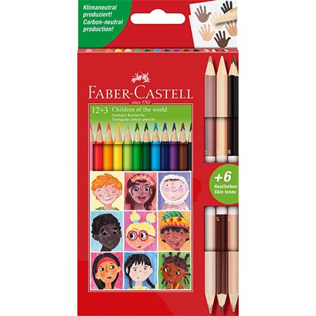 Crayons de Couleur Triangulaires (12) + 3  tons de peau