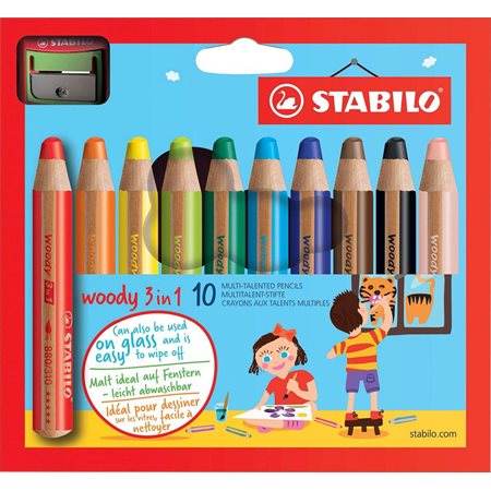 Crayon Woody 3 en 1; Ensemble de 10