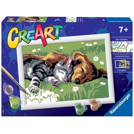 Peinture à numéros - Chats et chiens dormants (18 x 13 cm)