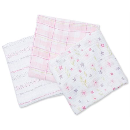 3 couvertures en coton- Fleurs roses