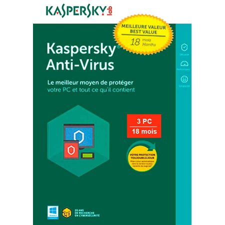 Kaspersky antivirus 3 PC pour 18 mois