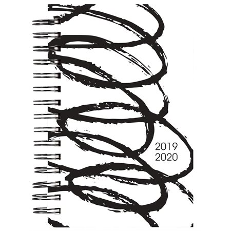 Agenda académique hebsomadaire / mensuell Black & White spirale noire sur fond blanc