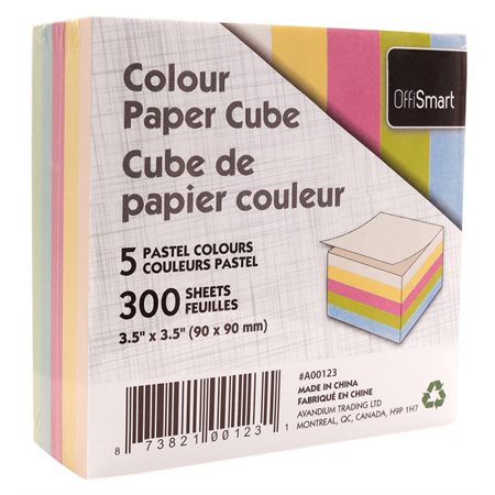 Cube de papier 3.5 x 3.5 300 feuilles coul. pastel