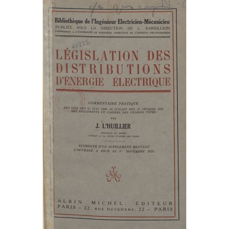 Législation des distributions d'énergie électrique