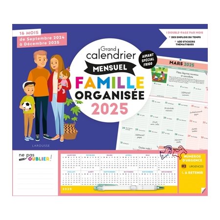 Grand calendrier mensuel Famille organisée 2024-2025